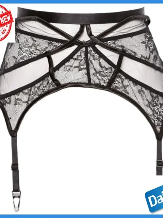 Retro Lace Garter Belt with Metal Clips Adjustable High Waist Mesh Lingerie - Picture 4 of 7